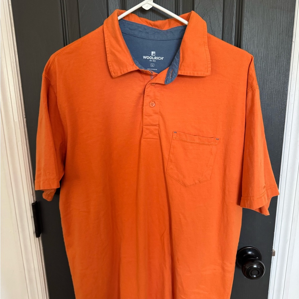 Woolrich Men's Bright Orange Short-Sleeve Polo with Chest Pocket